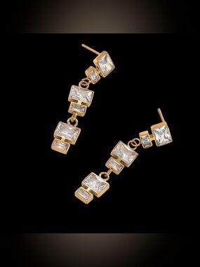 J13. Ella Drop Rhinestone Earrings - 2” Drop - 18K Gold Plated - No Cancels